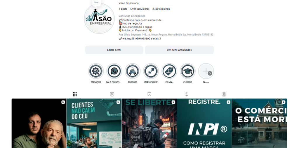 Instagram visão empresarial @visaoempresarial.com.br