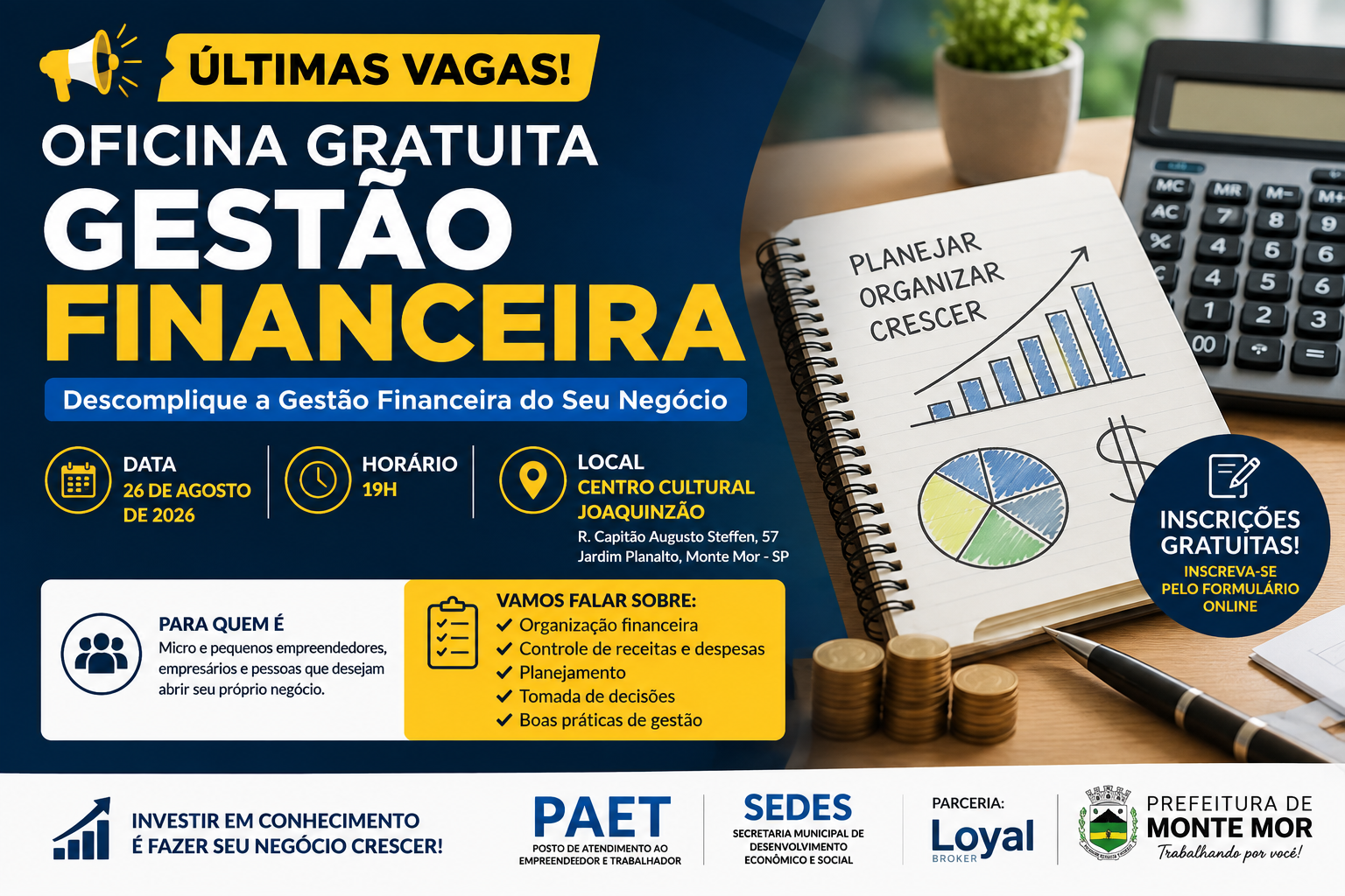 Monte Mor: Oficina gratuita de gestão financeira